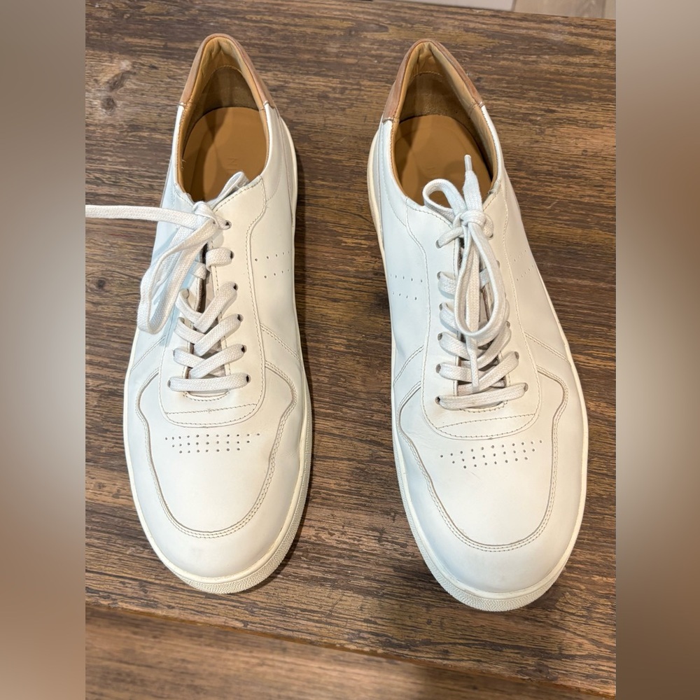 Nisolo Men's Beto Go-To Court Sneaker White Leather Size 11.5